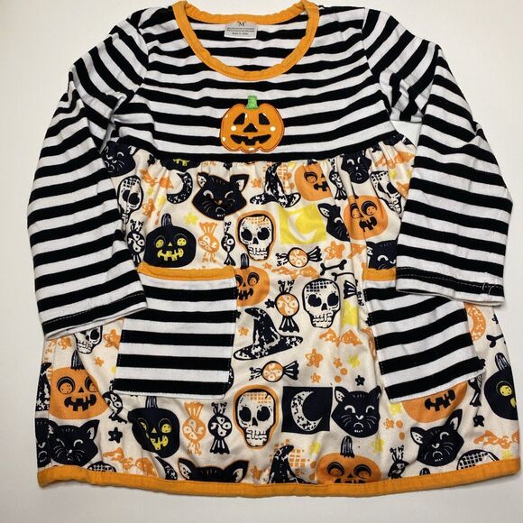 Toddler Girl's Halloween Jack-o-Lantern Striped Dress Size Medium Pumpkin Spooky - Picture 1 of 9